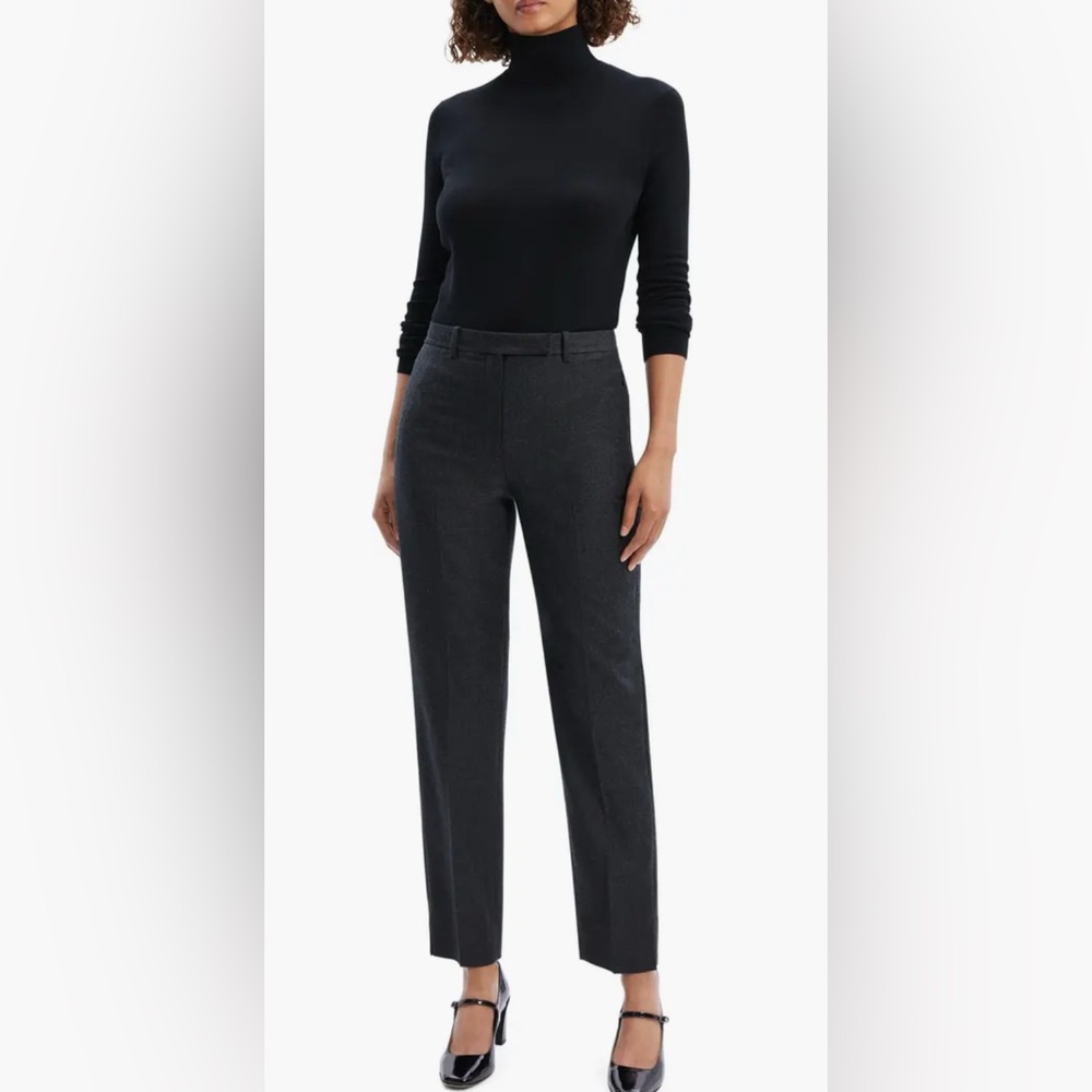 Theory Sleek Flannel Tapered High-Waist Pants | Charcoal Melange | Size 6 | EUC